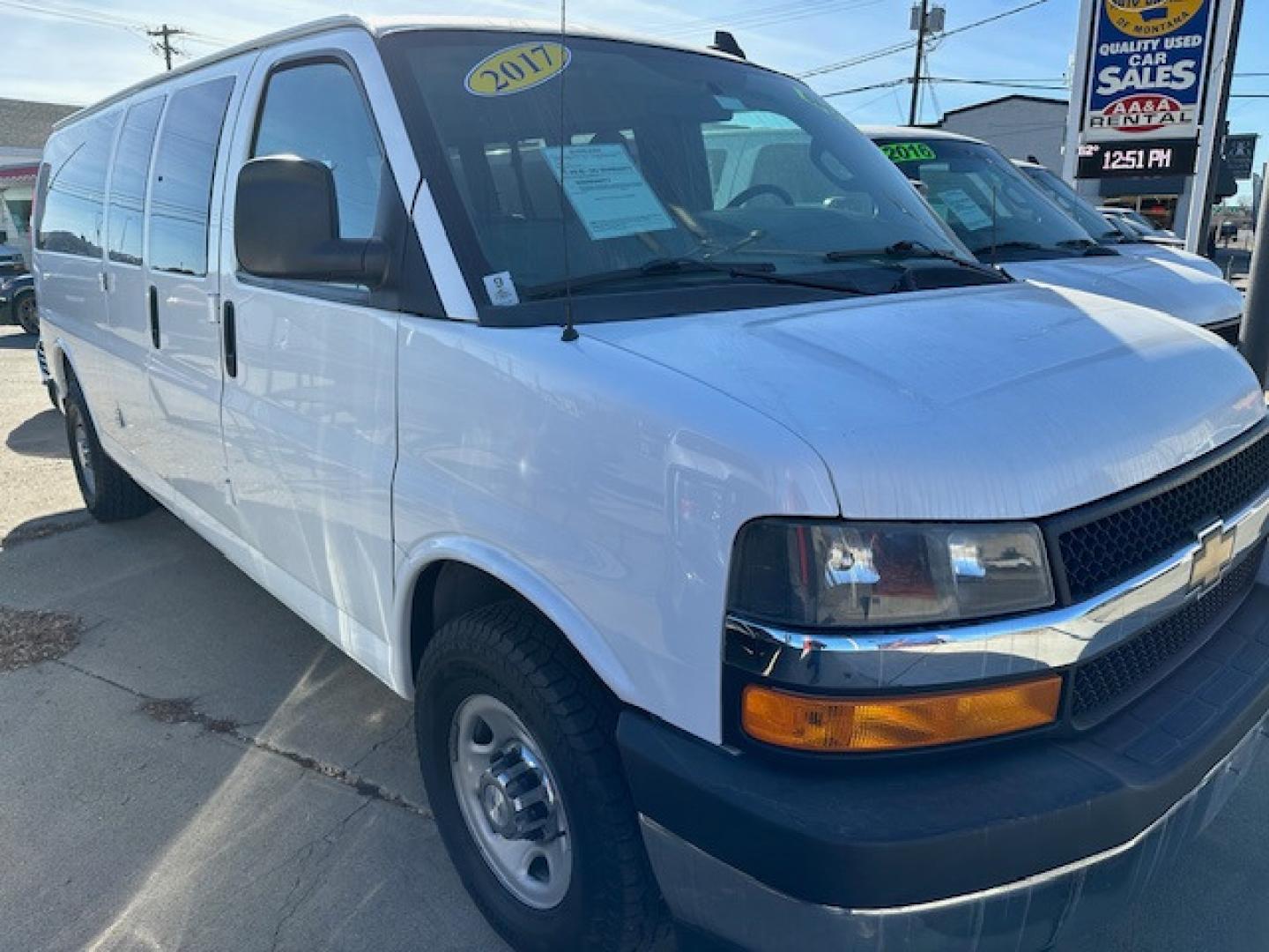 2017 White /GRAY Chevrolet Express LT (1GAZGPFG3H1) with an 6.0 engine, Automatic transmission, located at 3200 1st Avenue North, Billings, MT, 59101, (406) 245-9055, 45.779270, -108.510742 - Super Hard to Find Chevrolet 1 Ton 15 Passenger Van with Low Mileage! Power Windows, Power Door Locks, Tilt Cruise Control, Rear Air Conditioning & Heat, Tow Hitch, Privacy Glass and Only 72,700 Miles. Car Fax Dealer. Auto Brokers of Montana/AA&A Auto Rental/Fox Car Rental Billings - Photo#2